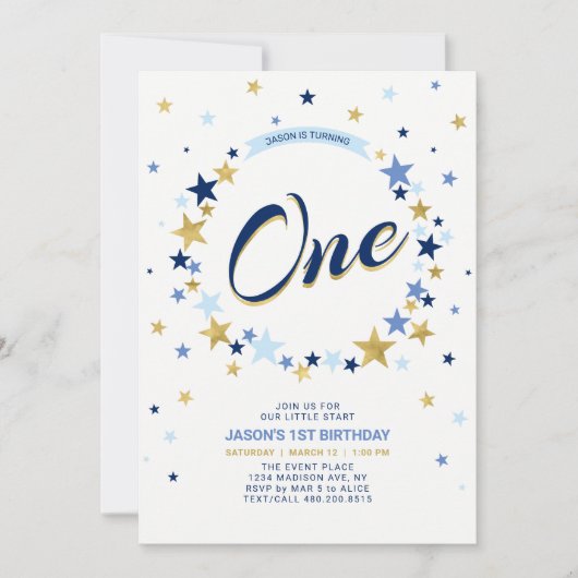 Gold Star | Jongen 1e verjaardag uitnodiging (Voorkant)