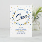 Gold Star | Jongen 1e verjaardag uitnodiging (Staand voorkant)