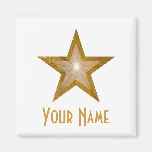 "Gold" Star 'Jouw naam' koelkast magneet vierkant  (Voorkant)
