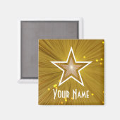 "Gold" Star 'Jouw naam' koelkast magneet vierkant (Voorkant / Achterkant)