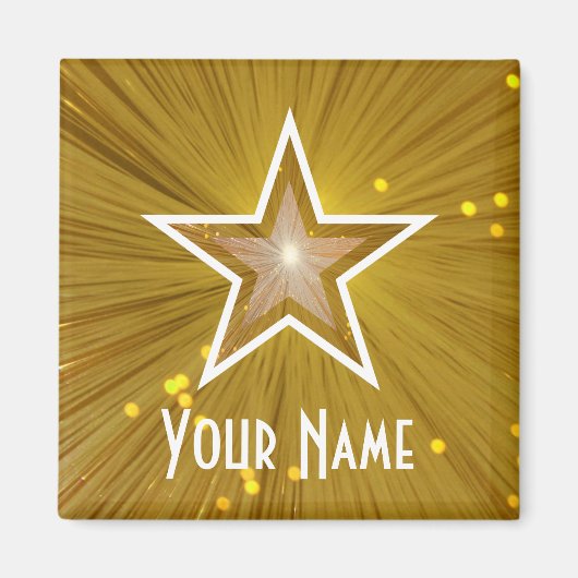 "Gold" Star 'Jouw naam' koelkast magneet vierkant (Voorkant)