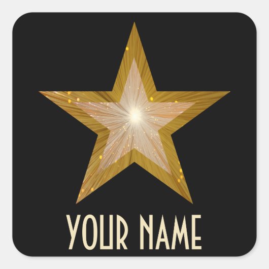 "Gold" Star 'Jouw naam' vierkant sticker zwart (Voorkant)