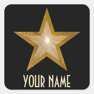 "Gold" Star 'Jouw naam' vierkant sticker zwart
