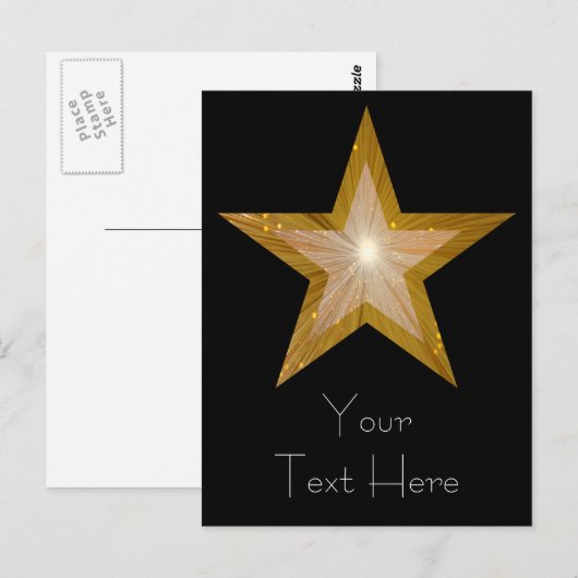 Gold Star 'Jouw tekst' briefkaart zwart (Voorkant / Achterkant)