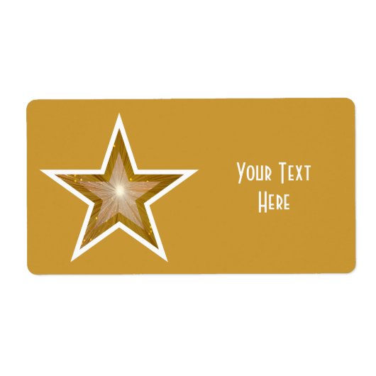 "Gold" Star 'Jouw tekst' cadeau label groot goud (Voorkant)