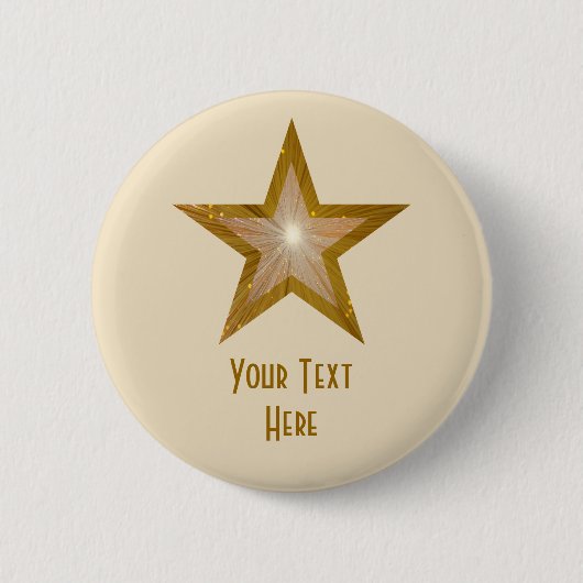 "Gold" Star 'Jouw tekst'-knop crème Ronde Button 5,7 Cm (Voorkant)