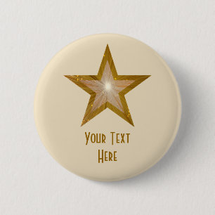 "Gold" Star 'Jouw tekst'-knop crème Ronde Button 5,7 Cm