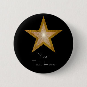 "Gold" Star 'Jouw tekst" knop zwart Ronde Button 5,7 Cm