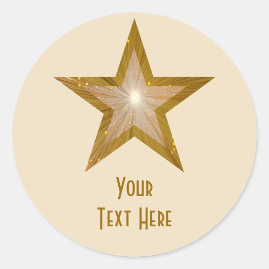 "Gold" Star 'Jouw tekst'-ronde sticker crème (Voorkant)
