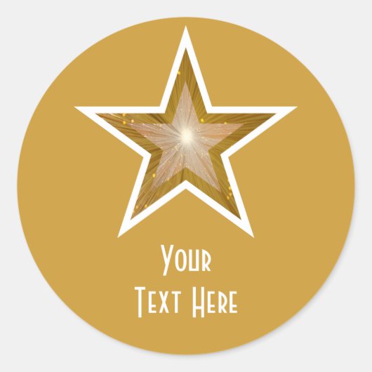 "Gold" Star 'Jouw tekst' ronde sticker geel (Voorkant)