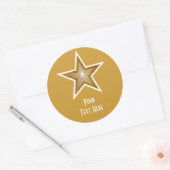 "Gold" Star 'Jouw tekst' ronde sticker geel (Envelop)