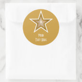 "Gold" Star 'Jouw tekst' ronde sticker geel (Tas)