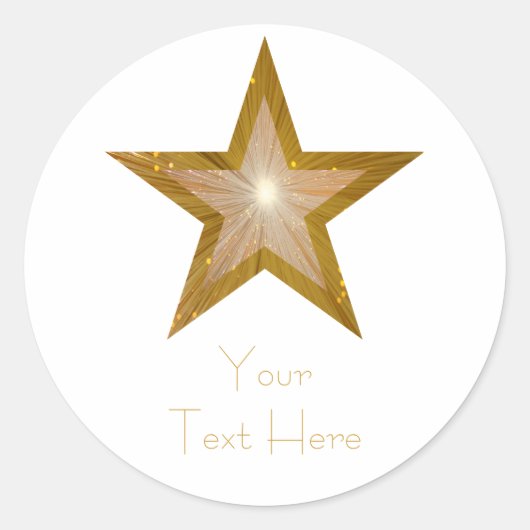 Gold Star 'Jouw tekst' ronde sticker wit (Voorkant)