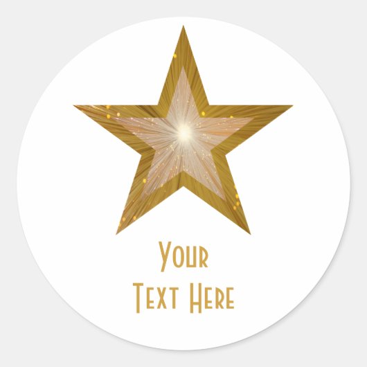 Gold Star 'Jouw tekst' ronde sticker wit (Voorkant)