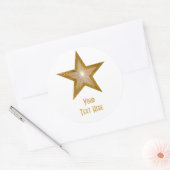 Gold Star 'Jouw tekst' ronde sticker wit (Envelop)