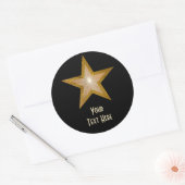 "Gold" Star 'Jouw tekst' ronde sticker zwart (Envelop)