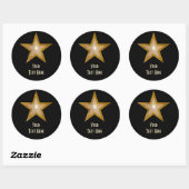 "Gold" Star 'Jouw tekst' ronde sticker zwart (Vel)