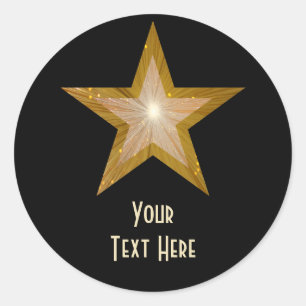 "Gold" Star 'Jouw tekst' ronde sticker zwart