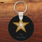 Gold Star 'Jouw tekst' sleutelhanger zwart (Voorkant)