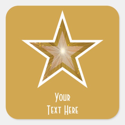 "Gold" Star "Jouw tekst" vierkant sticker geel (Voorkant)