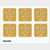 "Gold" Star "Jouw tekst" vierkant sticker geel (Vel)
