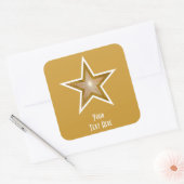 "Gold" Star "Jouw tekst" vierkant sticker geel (Envelop)