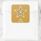 "Gold" Star "Jouw tekst" vierkant sticker geel (Tas)