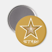 "Gold" Star-koelkast "STAR!" magneet rond goud (Voorkant / Achterkant)