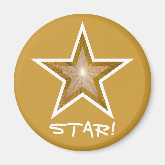 "Gold" Star-koelkast "STAR!" magneet rond goud (Voorkant)