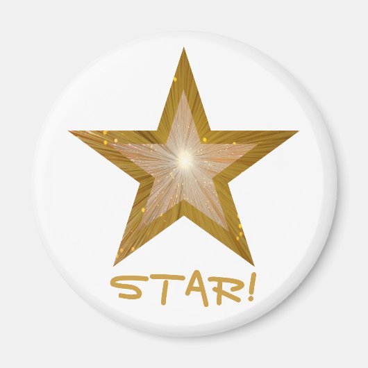 Gold Star koelkast 'STAR!' magneet rond wit (Voorkant)
