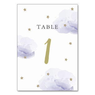 Gold Star & Lavender Cloud Table Number Kaart