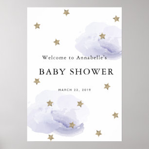 Gold Star Lavender Clouds Baby shower Welkomstteke Poster
