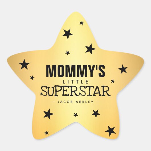 Gold Star mama's kleine superster | Naam Ster Sticker (Voorkant)