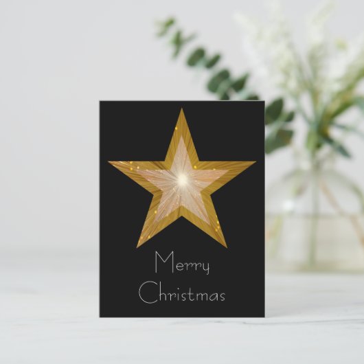 Gold Star 'Merry Kerstmis' briefkaart zwart (Staand voorkant)