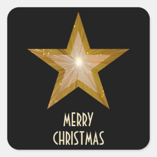Gold Star 'Merry Kerstmis' pleister zwart Vierkante Sticker