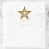 Gold Star 'Merry Kerstmis'-ronde sticker wit (Tas)