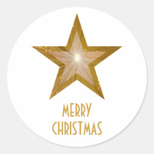 Gold Star 'Merry Kerstmis'-ronde sticker wit