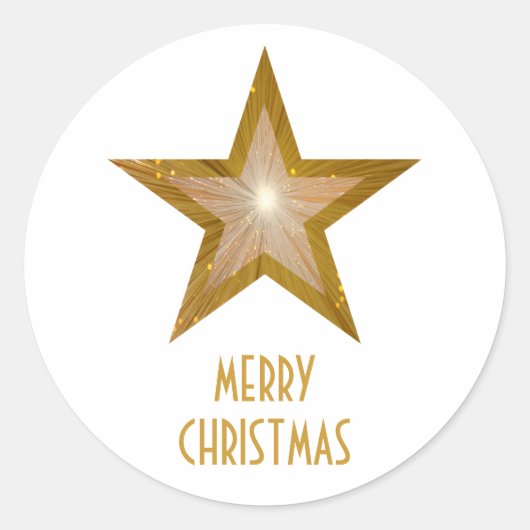 Gold Star 'Merry Kerstmis'-ronde sticker wit (Voorkant)