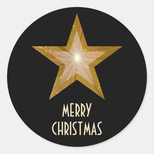 Gold Star 'Merry Kerstmis'-ronde sticker zwart (Voorkant)