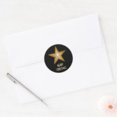 Gold Star 'Merry Kerstmis'-ronde sticker zwart (Envelop)