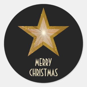 Gold Star 'Merry Kerstmis'-ronde sticker zwart