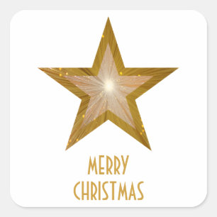 Gold Star 'Merry Kerstmis' vierkante sticker wit