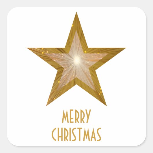 Gold Star 'Merry Kerstmis' vierkante sticker wit (Voorkant)