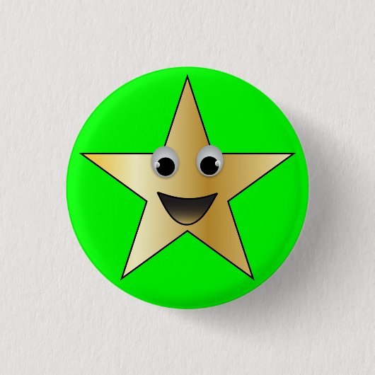 Gold Star met glimlach Ronde Button 3,2 Cm (Voorkant)
