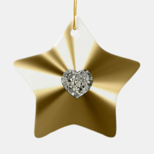 Gold Star met hartdiamantversiering Keramisch Ornament
