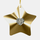 Gold Star met hartdiamantversiering Keramisch Ornament (Achterkant)