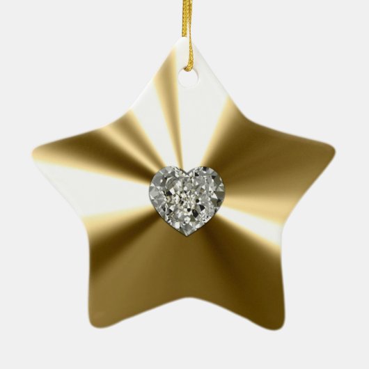 Gold Star met hartdiamantversiering Keramisch Ornament (Achterkant)