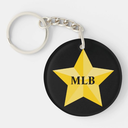 Gold Star met monogram of naam Sleutelhanger (Voorkant)