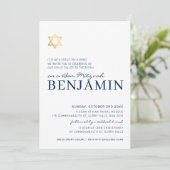 GOLD STAR modern Bar Mitzvah minimaal marineblauw Kaart (Staand voorkant)