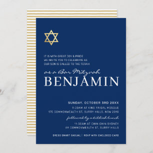 GOLD STAR modern Bar Mitzvah minimale witte marine Kaart